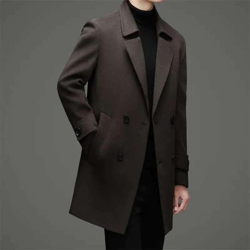 Effortless Men Doublefaced Wool Overcoat Soft Warm Essential Coat Down Vest Linning Attire Black Coffee Topcoat Old Money LookT251025