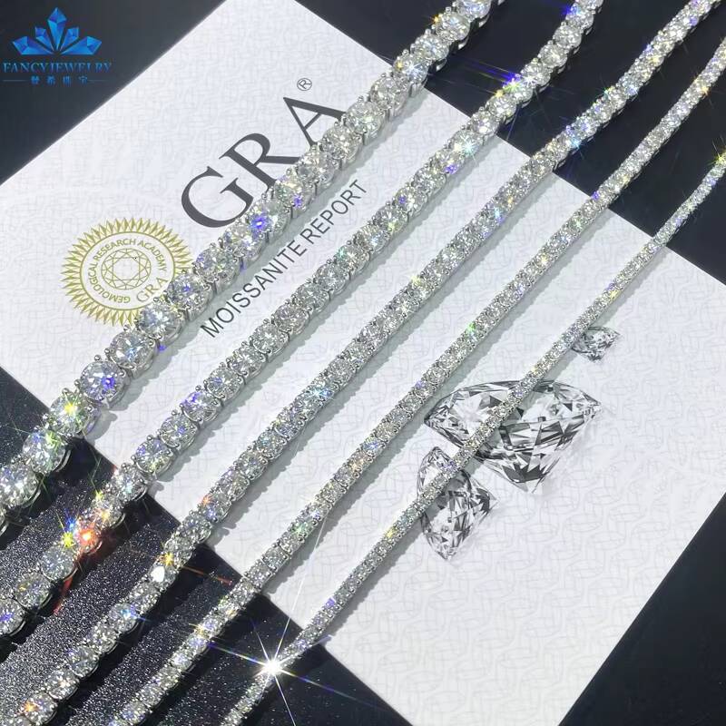 Full Size 3mm 4mm 5mm Moissanite 925 Silver Tennis Necklace Factory Price Iced Out Moissanite Diamond Tennis Chain for Hip Hop