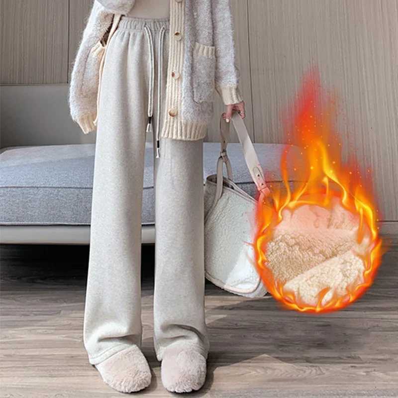 Thicken Warm Faux Lamb Wool Pants Women Winter Casual Loose Wide Leg Cotton Pants Woman Lace Up High Waist Fleece Trousers MujerT251025