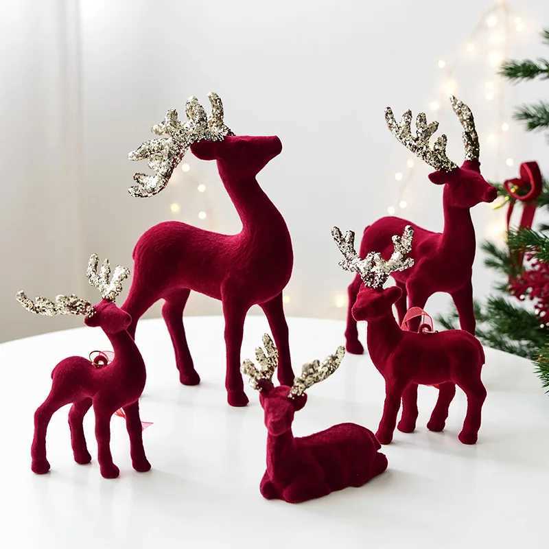 2025 New Christmas Elk Ornament Christmas Tree Ornament Flashing Powder Wine Red Flocking Deer Ornament C251024