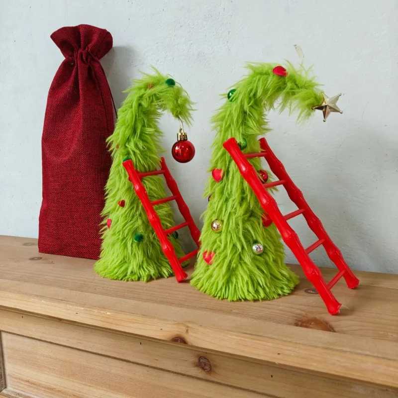 Bendable Christmas Tree Fluffy Green Desktop Xmas Tree with Ladder Themed Holiday Decor Festive Home Office Decoration C251024
