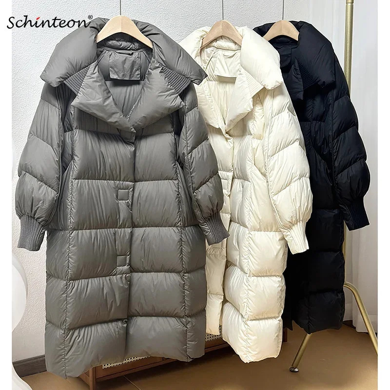 Schinteon Women White Duck Down Long Jacket Autumn Winter Warm Casual Over Size Loose Outwear Soft Comfortable Fashion Coat 251020