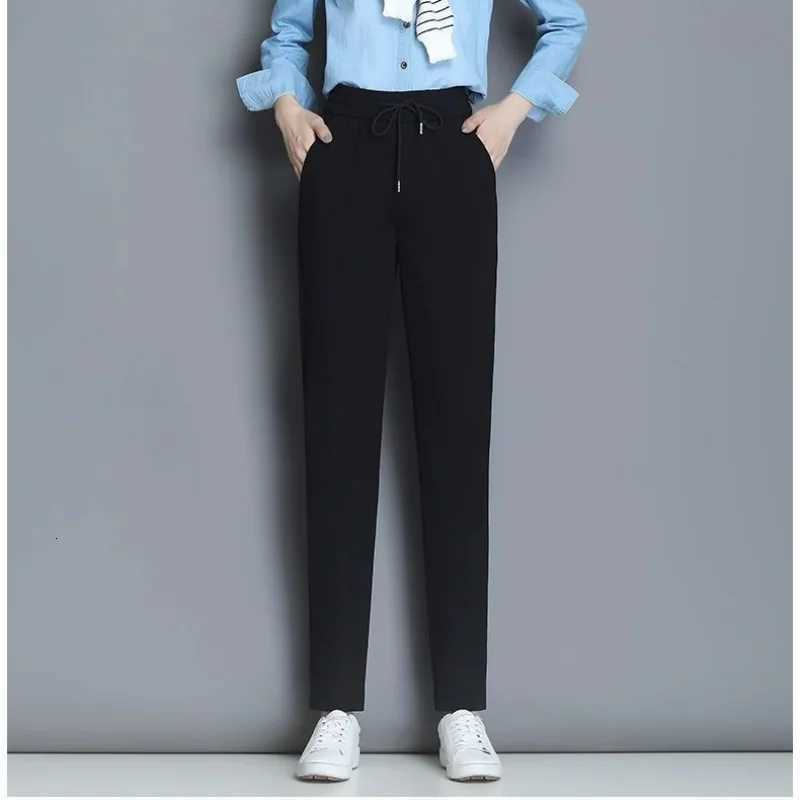 Korean Fashion Fleece Thicken Women Black Sports Pants Autumn Winter Elastic High Waist Slim Streetwear Versatile Casual TrouserT251025