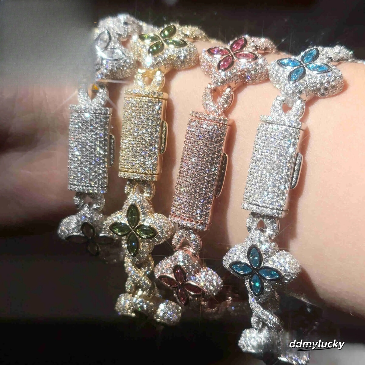Color Natural Peridot With Cuban Link White Gold Plated Moissanite Dia High Quality Hip Hop Bracelet Ddmylucky