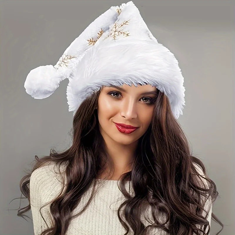 White snowflake Christmas hat Christmas decoration fuzzy golden embroidered Christmas hat Christmas festival costumegift bag 251023