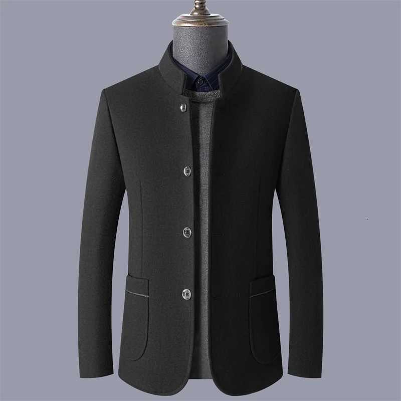 Autumn and Winter Stand Collar Woolen Mens Windbreaker Business Casual Suit Jacket Mens Thickeneded Winter Jacket Cashmere Woolen Outwear Slim FitT251