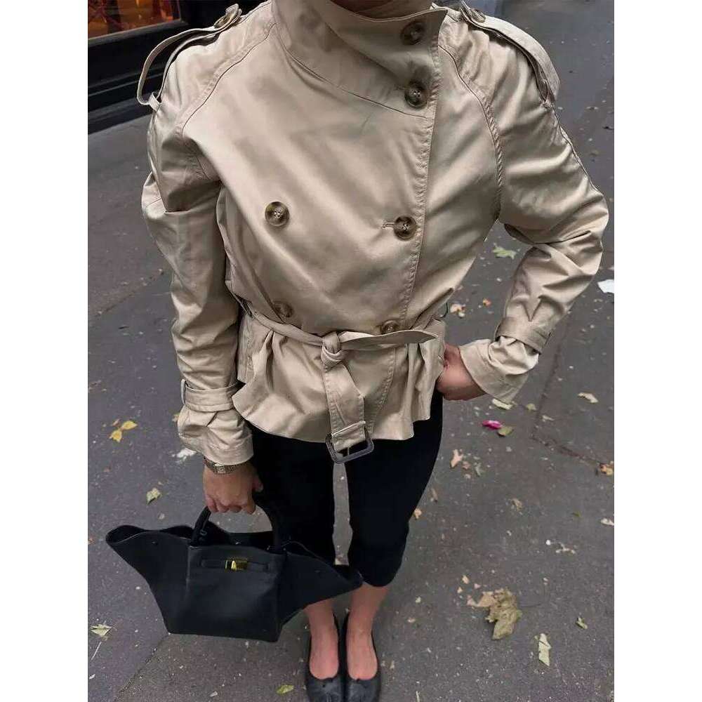 HH Women Vintage Solid Belt Trench Coat Windbreaker Double Breasted Long Sleeve Jackets Autumn Fashion High Street Lady Outwear