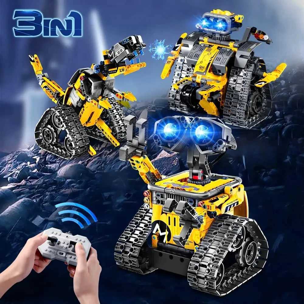 520Pcs 3 in 1 Deformation City RC Robot Excavator Racing Car Building Blocks Remote Control Bulldozer Truck Bricks Toys For Kids C251023