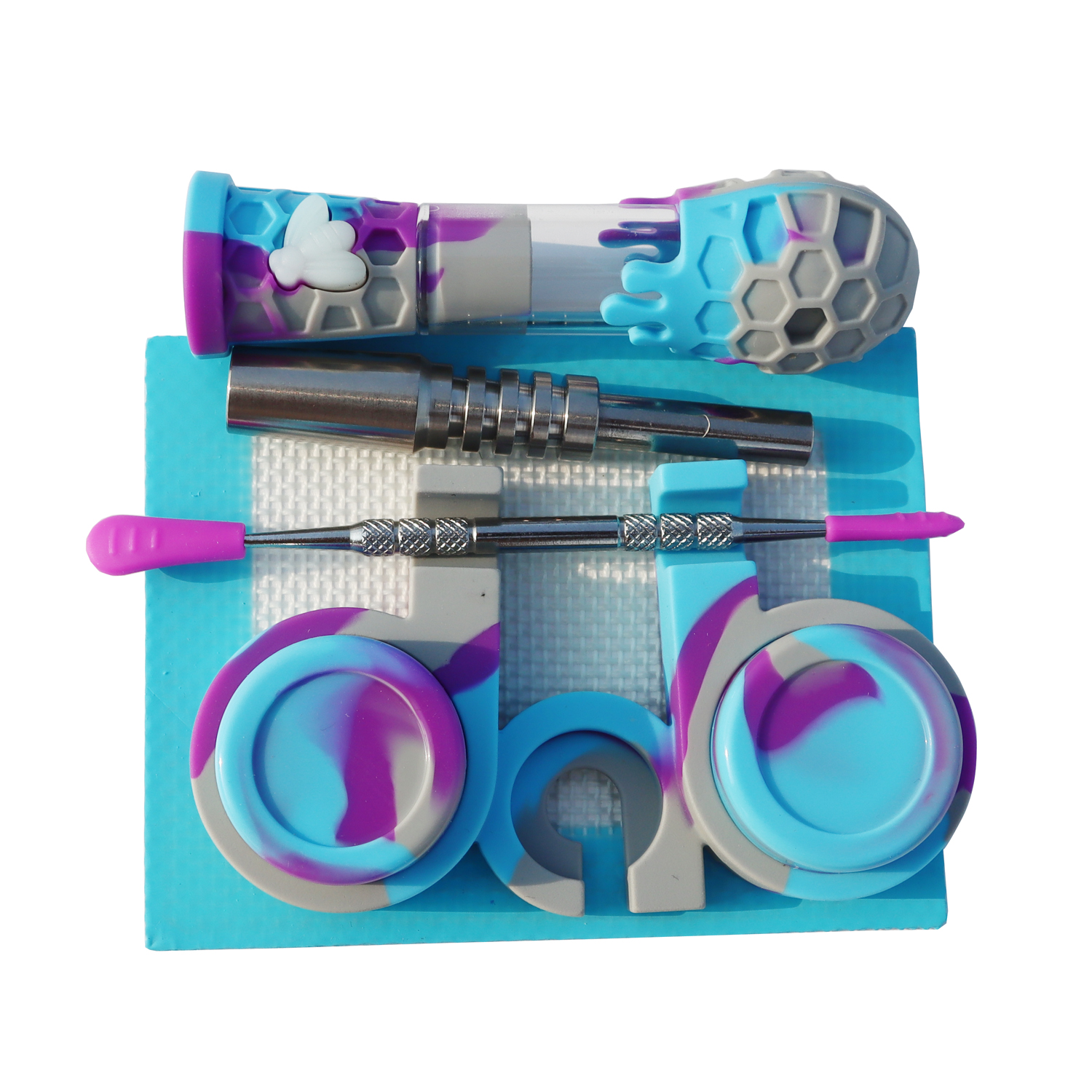 Colorful Silicone Smoking Pipes Kit Silicone Pad Mat Dab Wax Tools Kit For Tobacco Dry Herb Spoon Silicone Pipes With Hookah Glass Dab nail tobacco pi