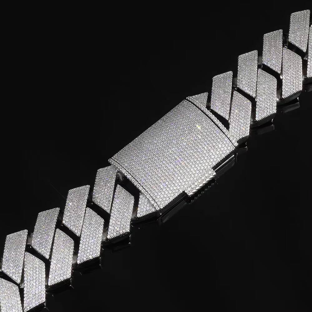 NUOYA High Quality Heavy Silver Plated 7 Row Diamond Cuban Link Chain Necklace 22mm Big Size Iced Out Hip Hop Jewelry for Men