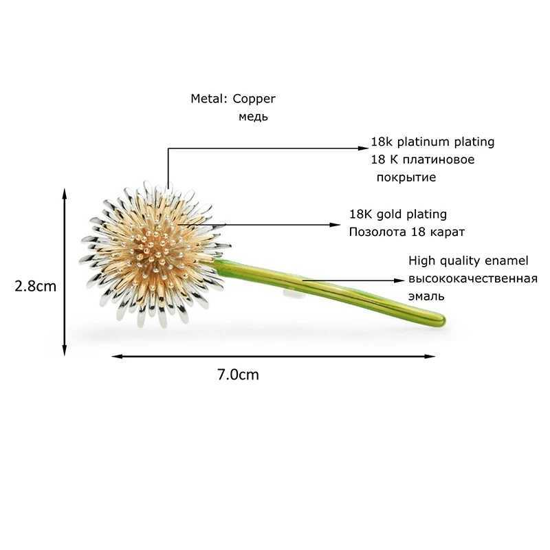 WuliBaby New Green Dandelion Flower Enamel Brooches Women Mens Weddings Plants Brooch Pins Gifts J251115