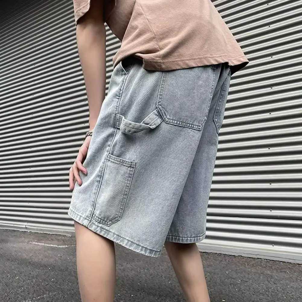 Fashionable Loosefit Straightleg Denim Shorts Simple Solid Color Casual Versatile Mens Fivepoint PantsXJ251025
