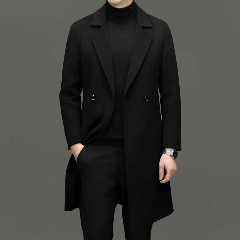 Winter Autmen Men Cashmere Blend Overcoat Old Money Style Wool Coat Gray Black Coffee Notched Collar Back Split Design AttireT251025