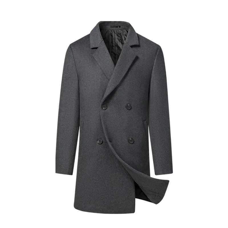 Highquality mens fashionable and stylish solidcolor casual autumn and winter coat with wool and cotton midlength coatT251025