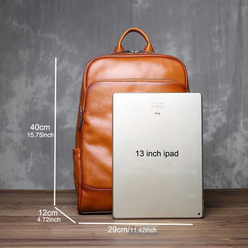 Vegetable Tanned Cowhide Shoulder Backpack Mens Head Layer Cowhide Vintage Casual Multifunctional Large Capacity Computer Bag W251025