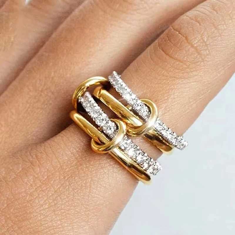 FTCY MultiLayer Stainless Steel Ring for Women Gold Silver Color Sparkling Zircon Rings Hypoallergenic Womens Party JewelryXJ251025
