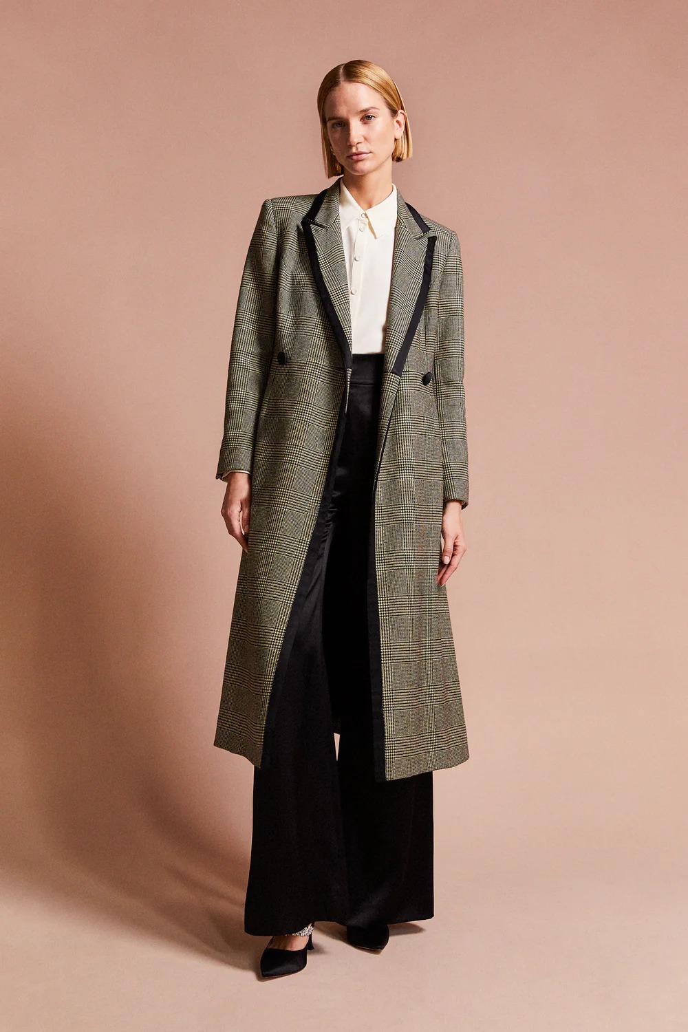 Elegant Houndstooth Long Coat For Women Warm Peaked Lapel Double Breasted Jacket Only Blazer Custom Made