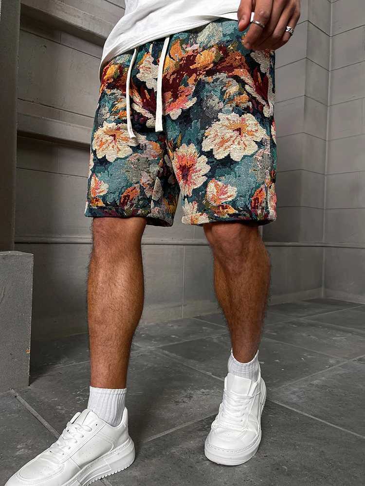 Spring And Summer New Mens Shorts Fashion Flower Print Drawstring Five Part Pants Street Photography Casual Mens WearXJ251025