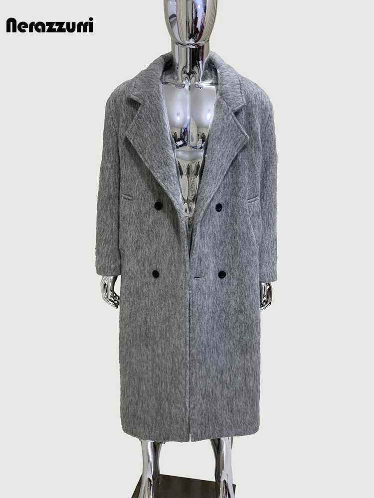 Nerazzurri Spring Winter Long Thickened Warm Gray Woolen Coat Men Shoulder Pads Double Breasted Elegant Wool Blend OvercoatT251025