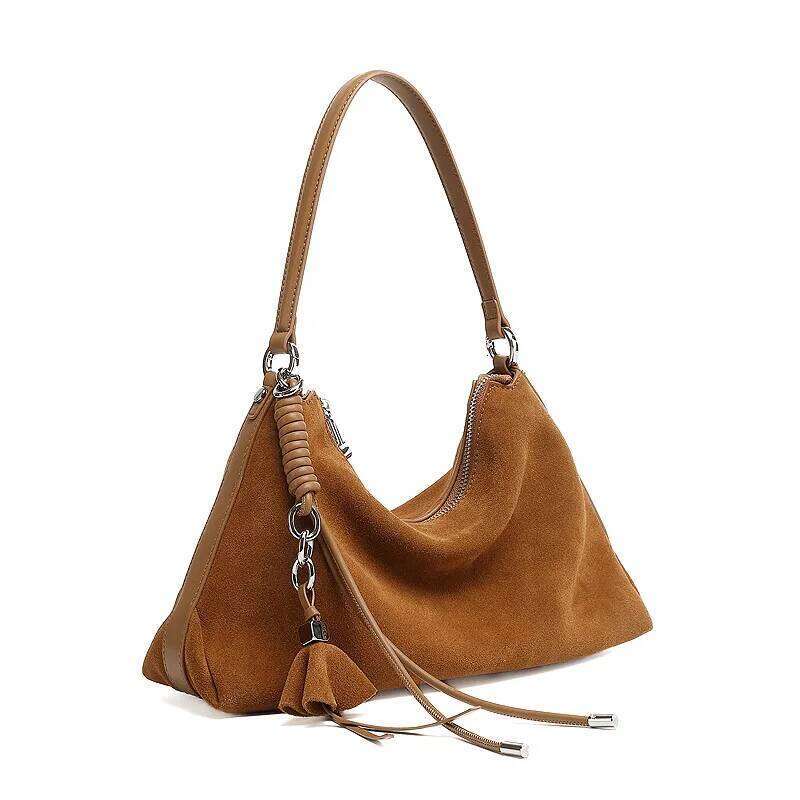 Winter High-End Frosted Cowhide Women's Tassel Handbag Matte Suede Leather Female Shoulder Bag For Work Travel Purses 251023 1025