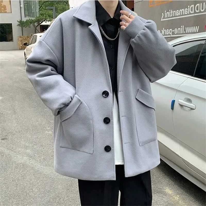 Woolen Coat Mens Midlength Windbreaker Korean Fashion Turn Down Collar Mens Woolen Coats 2022 Spring Autumn ClothesT251025