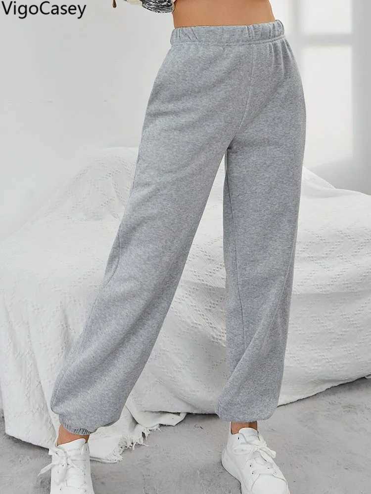 2025 Women High Waist Sport Pants Female Casual Pocket Wide Leg Pants Women Gray Cycling Baggy Pants Lady Solid Running TrousersT251025