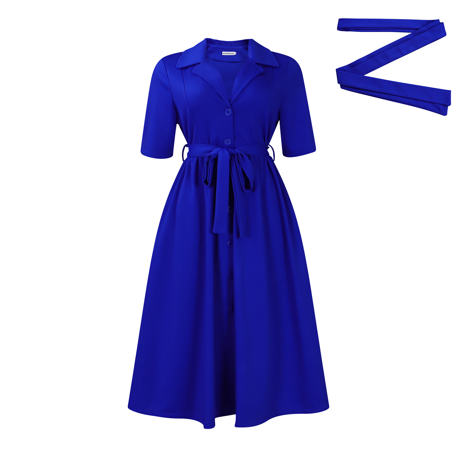 2025 African Women's Summer New Fashion Designer Stand Collar Short Sleeve Solid Color Waist Horn Export Dress