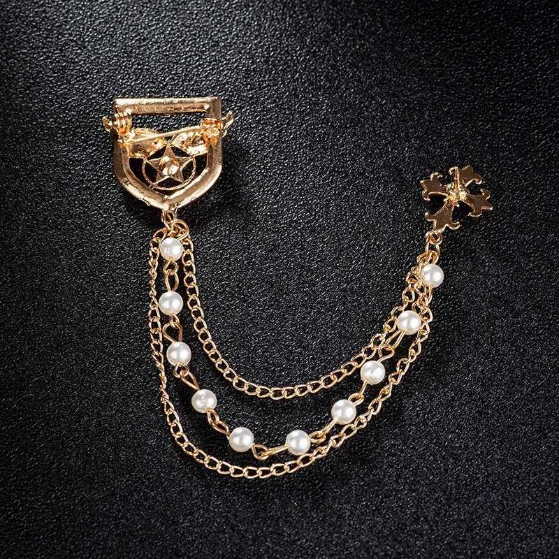 Korean British Style Crown Bird Brooch Cross Suit Tassel Chain Lapel Pin Angle Wings Badge Retro Female Corsage Men Accessories J251115