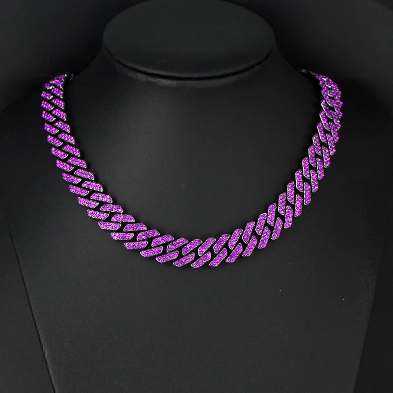 Arrival HipHop Men Women Cuban Chain Necklaces Black Color Plated Purple Rhinestone Necklace Fashion Jewelry Rappers Gifts 251013