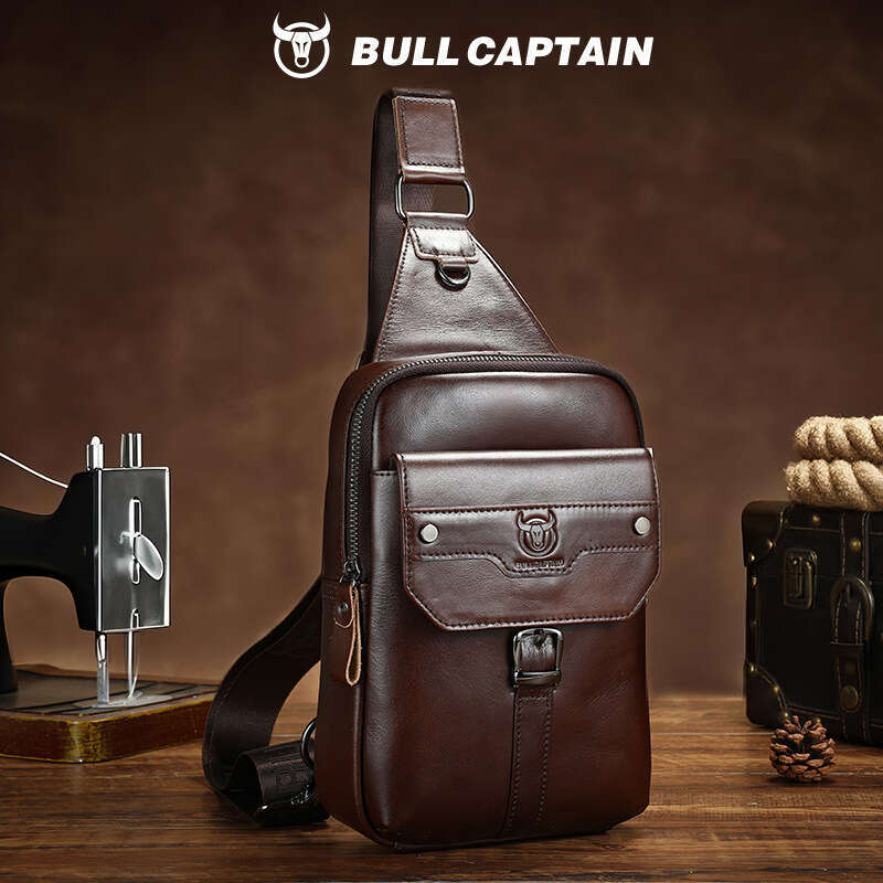 Captain Cow Goods Men S Genuine Leather Single Shoulder Chest Top Layer Cowhide Phone Tablet High End Front Crossbody Bag