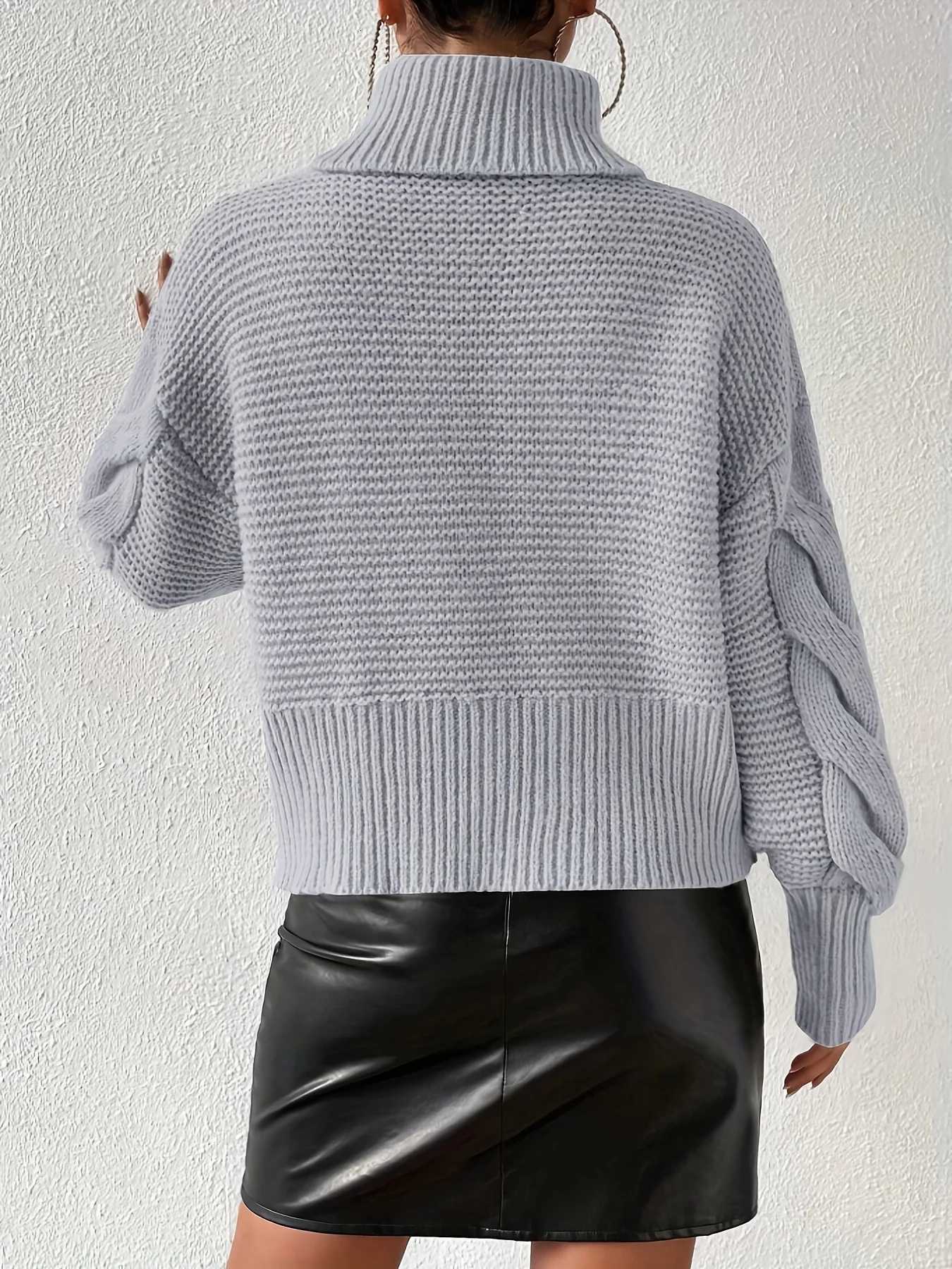 High Neck Twisted Flower Knit Shoulder SweaterT251025