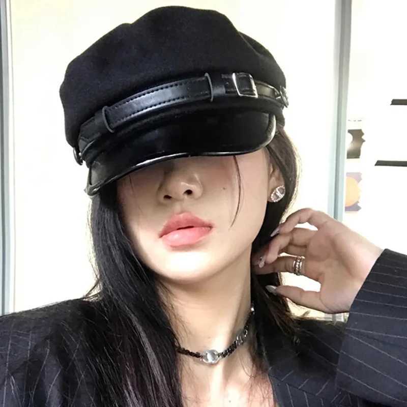 Y2K Sweet Cool Berets C Black PU Leather Painter Hats Vintage Wen Winter Cs Harajuku Artist Outdoor Windproof Casual Hat Y251025