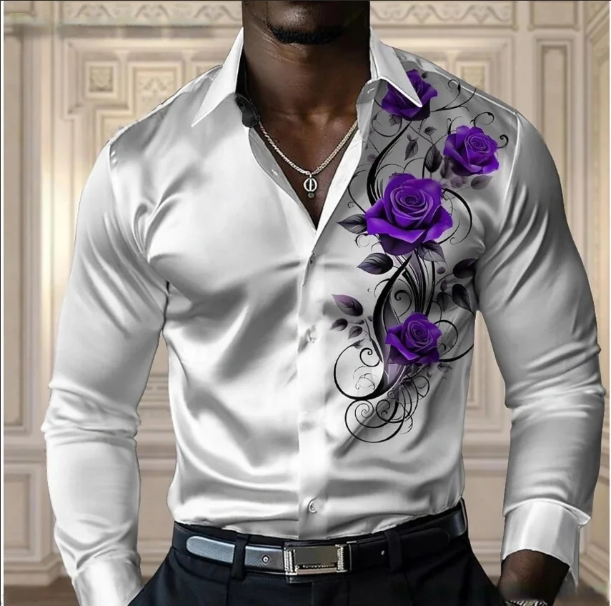 Highend mens rose shirt casual and comfortable buttondown longsleeved shirt fashionable fourseason shirt plussize 251023