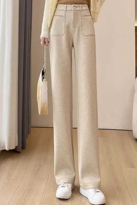 Autumn and winter womens new straightleg slimming highwaisted floorlength pants casual fleece thickened womens pants XT1648T251025