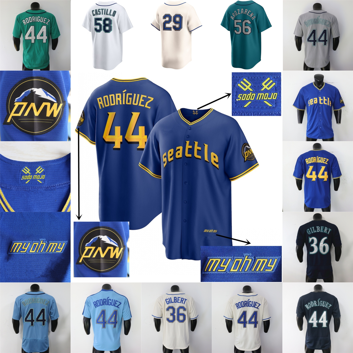 Baseball Jersey Julio Rodriguez Cal Raleigh Ken Griffey Ichiro Suzuki George Andres Munoz Randy Arozarena Logan Gilbert Luis Castillo Locklear Josh Naylor Jerseys