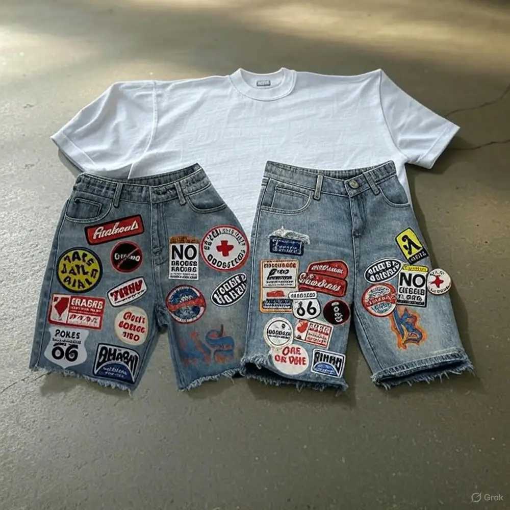 American Retro Denim Shorts Y2K Jeans Harajuku Hip Hop Cartoon Embroidery Retro Baggy Shorts Low Waist Sports Basketball ShortsXJ251025