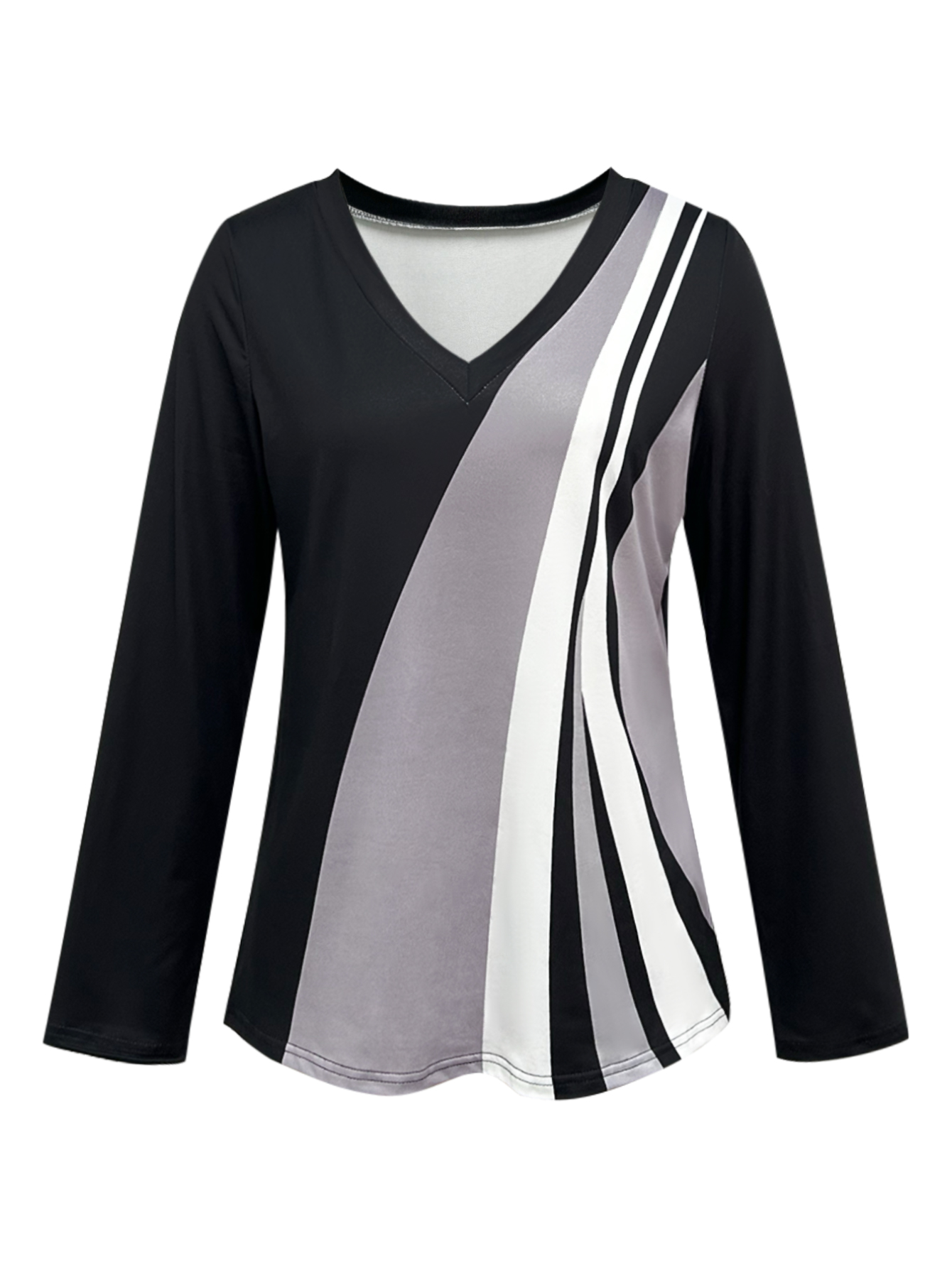 Autumn Winter Women's Fashion Printed Long Sleeve V-Neck Top, Milk Silk Commute Mom Style Casual Home Daily Wear Tunic, S-XXL Mixed Color-CF56267