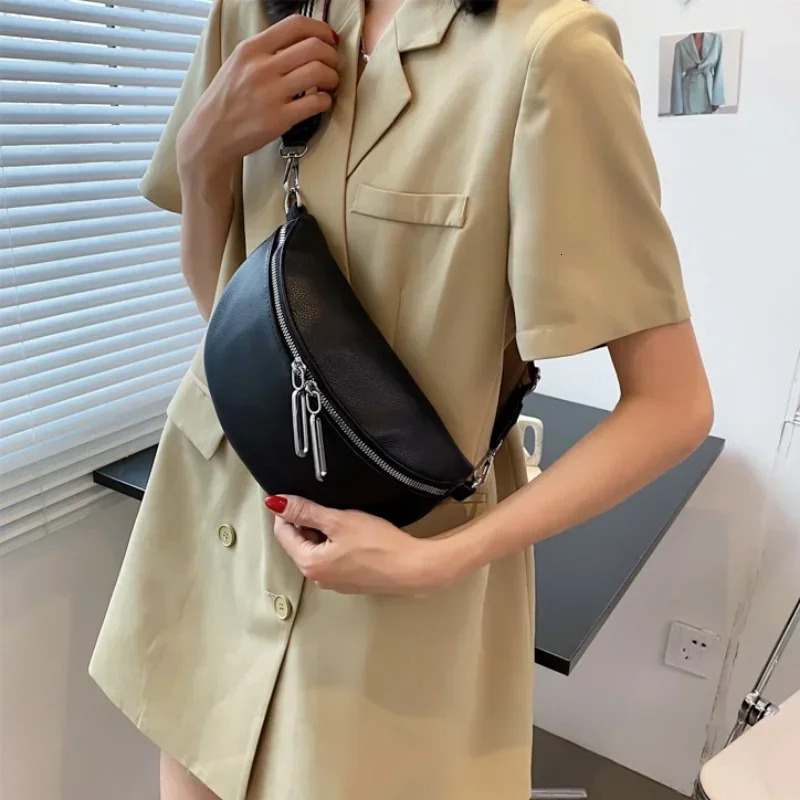 Elegant Solid Colour Soft PU Leather Fanny Packs For Women Stylish Waist Bag Female Waist Pack Ladies Charm Crossbody Chest Bag 251023