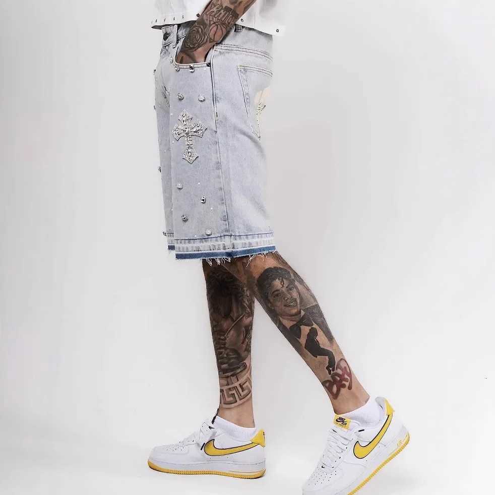 Y2k Retro Gothic Sweatpants Oversized Pattern Denim Shorts for Men Hip Hop Punk Low Waist Gym Shorts StreetwearXJ251025
