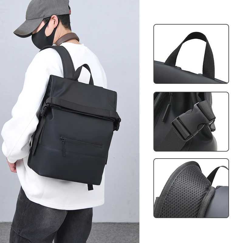 Mens travel backpack 17 inch laptop bag with multiple pockets adjustable shoulder straps stylish appearance W251025