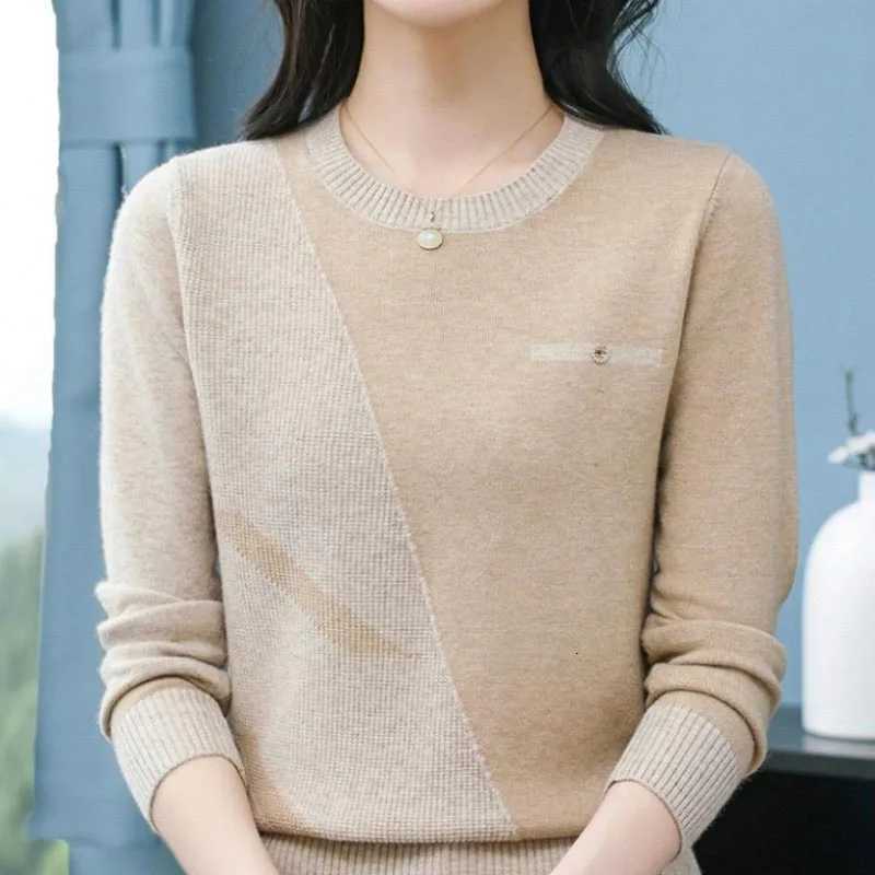 Womens Clothing Vintage Fashion Knit Wool Pullovers Autumn Winter New Elegant Chic Patchwork Oneck Sweaters Lady Allmatch TopT251025