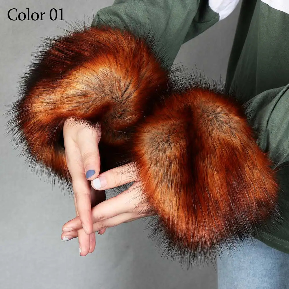 1 Pair of Plush Cuff Faux Fox Fur Cuff Multicolor Windproof Oversleeve Wrist Winter Soft Warmer Wristband Apparel Accessories 251023