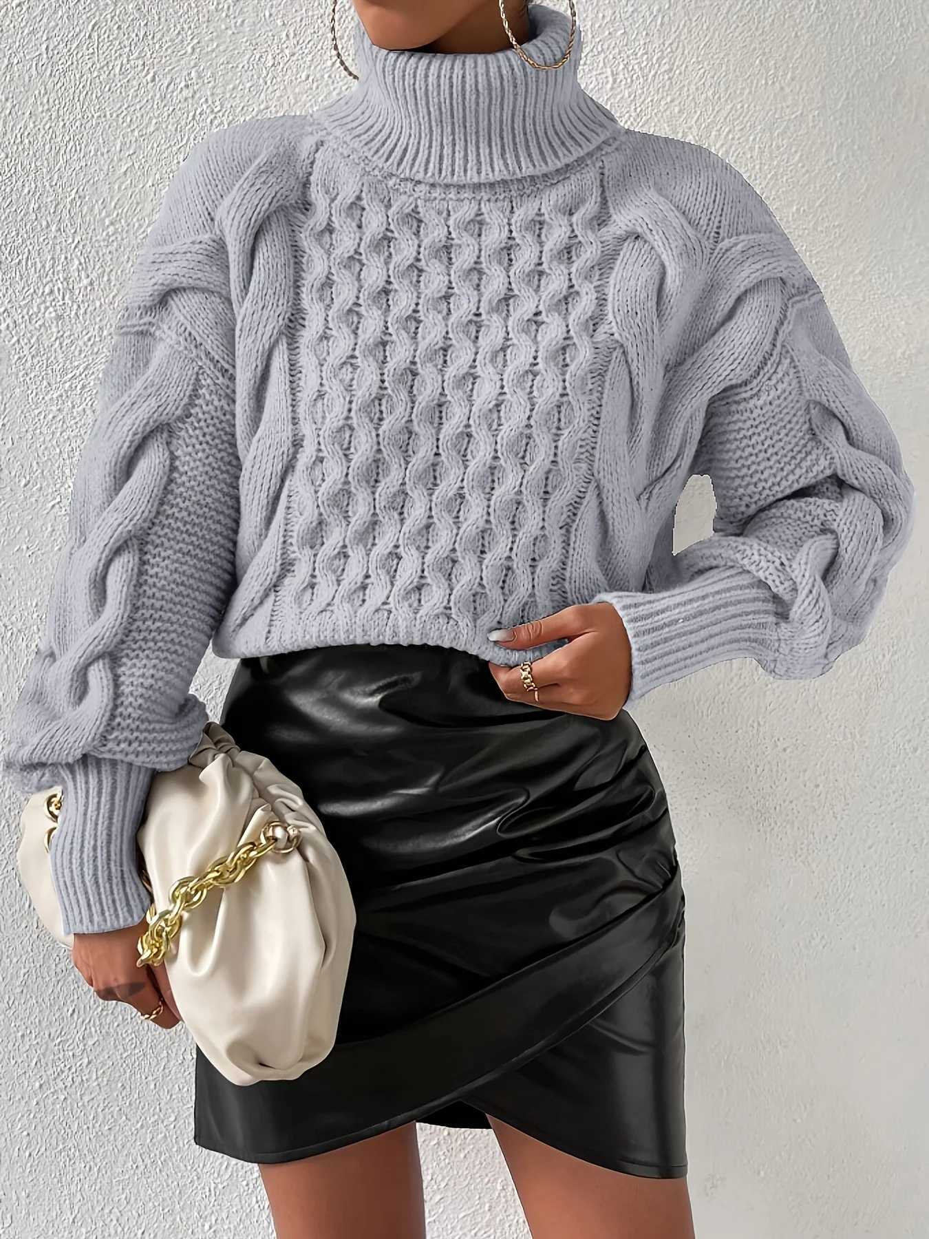 High Neck Twisted Flower Knit Shoulder SweaterT251025