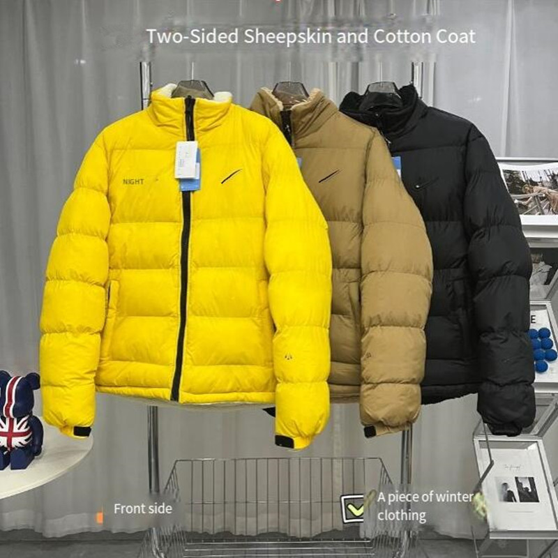 Lamb hair coat for men's winter thickened warm fashionable double-sided coat embroidery brand down jacket M-3XL