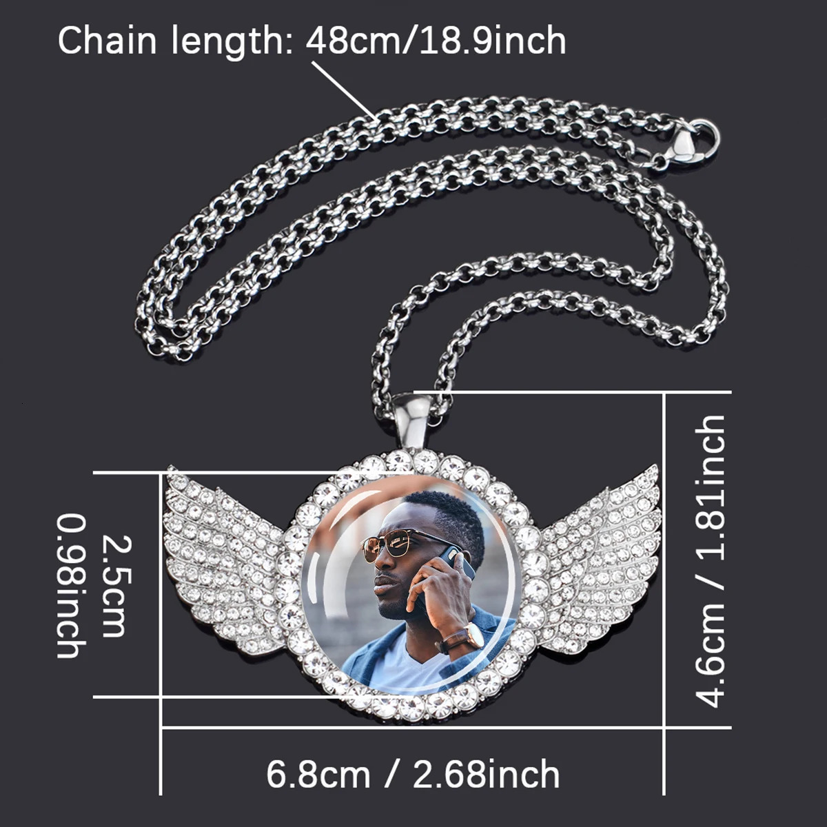 Custom Pendants Necklace DIY Customize Picture Po Angel Wing Rhinestone Glass Dome Pendant Hip Hop Rock Jewelry Gift 1PC 251023