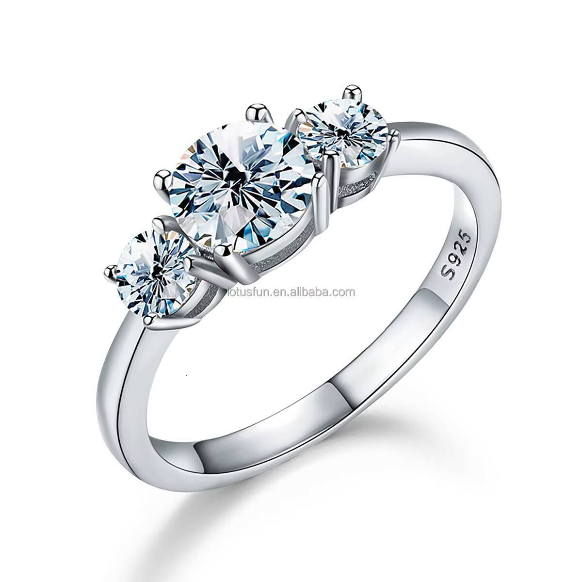 Gra Certificate VVS D Color 1ct Moissanite 3 Stone Ring 925 Sterling Silver18K Gold Rhodium Plated Women Engagement Jewelry Gift