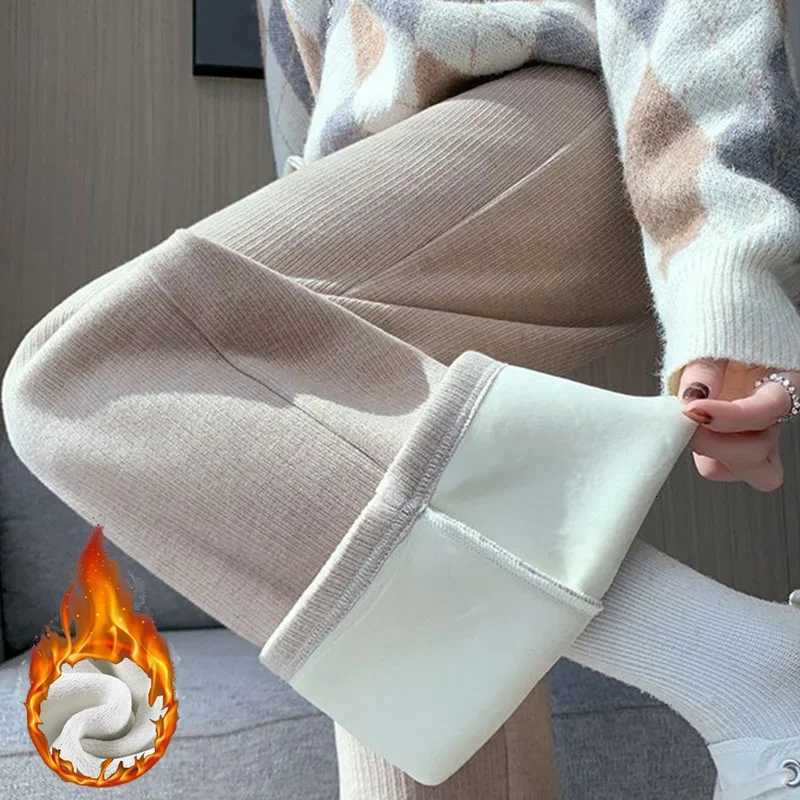 Winter Girls High Waisted Baggy Plush Pants Female Straight Leg Warm Thermal Trousers Lady Korean Drawstring Casual PantsT251025