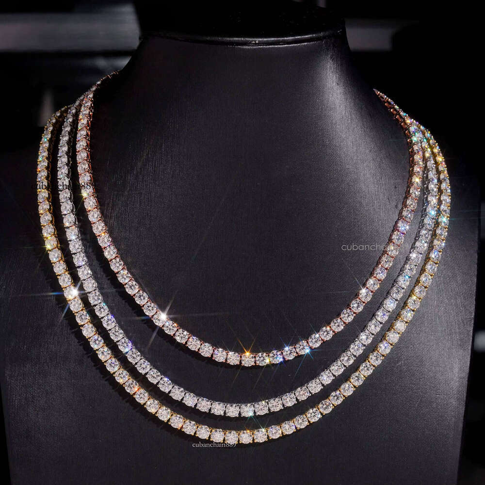 Iced Out Bracelet Hip Hop Men 4mm D VVS Silicon Stone Jewelry Sier Gold Tennis Chain Necklace