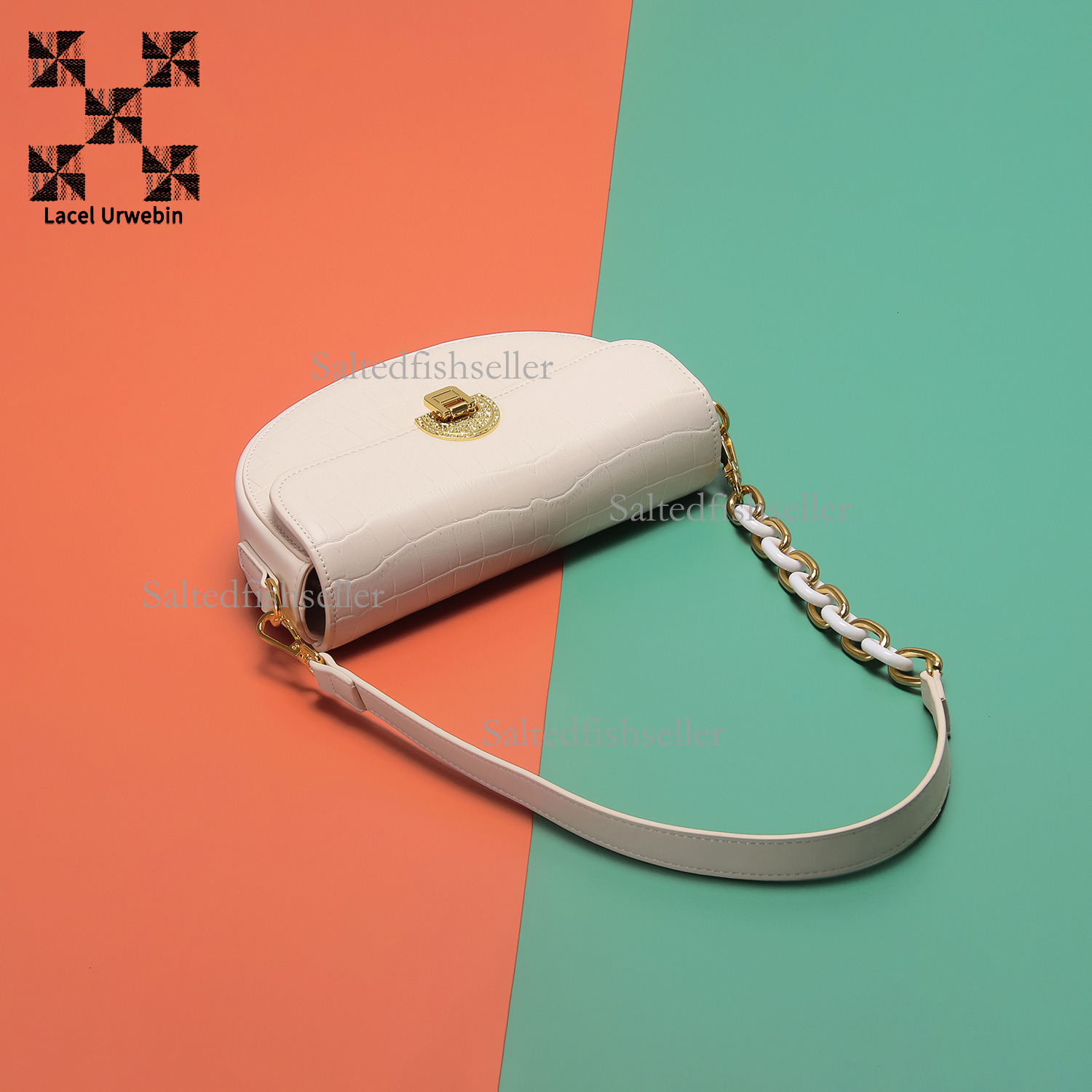 Lacel Urwebin Designer Fashion Popular Shoulder Bag Luxury Crocodile Pattern Half Moon Underarm Bag New High-end Trendy Chain Niche White Crossbody Ba