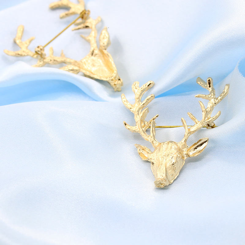 Creative Elk Brooch Gold Antlers Pin Accessory Reindeer Christmas Gift